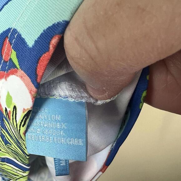 J McLaughlin Top Womens Small Blue Floral Catalina Cloth Tropical Palm Beach - Picture 4 of 4